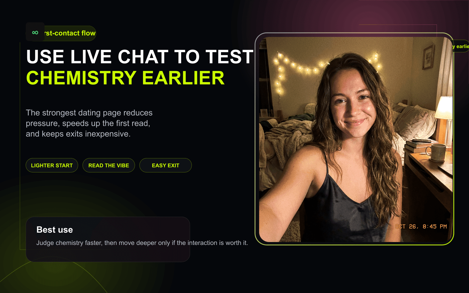 First-contact flow for dating chat landing pages