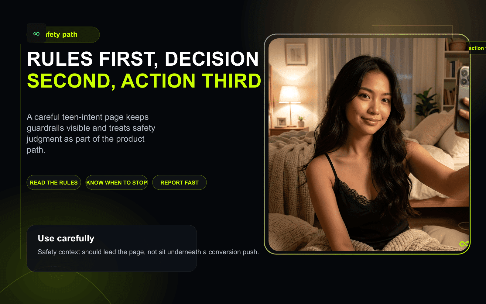 Safety path for teen chat landing pages